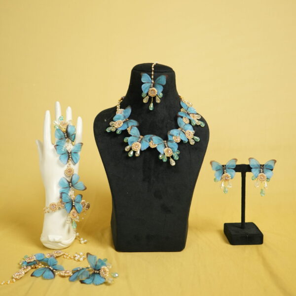 Blue Butterfly Beaded Jewellery Set