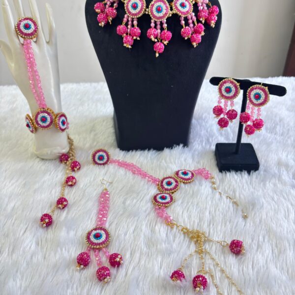 Pink Beaded Floral Jewellery Set