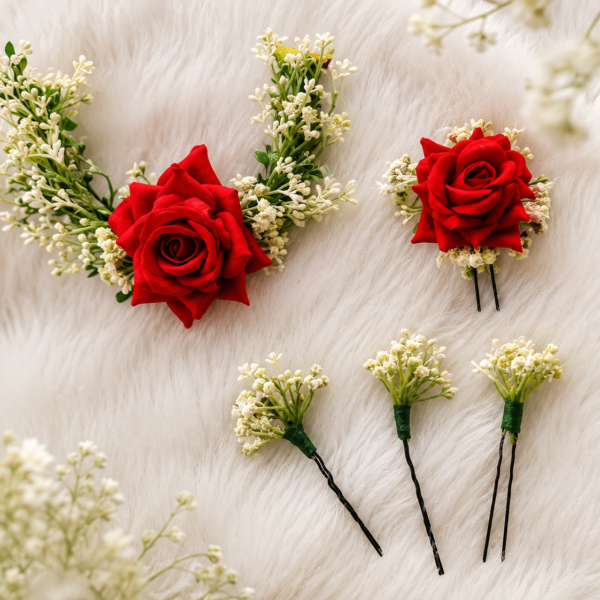 Red Rose Floral Hair Accessory Set