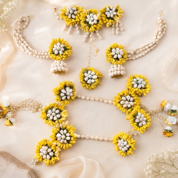 Yellow Mogra Shell Floral Jewellery Set