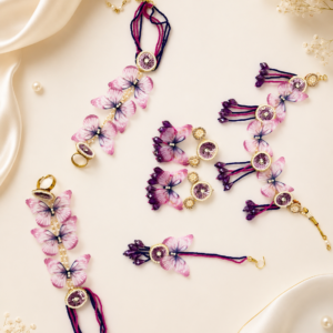 Purple Butterfly Sequence Floral Jewellery Set