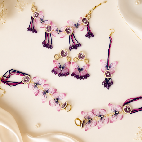 Purple Butterfly Sequence Floral Jewellery Set