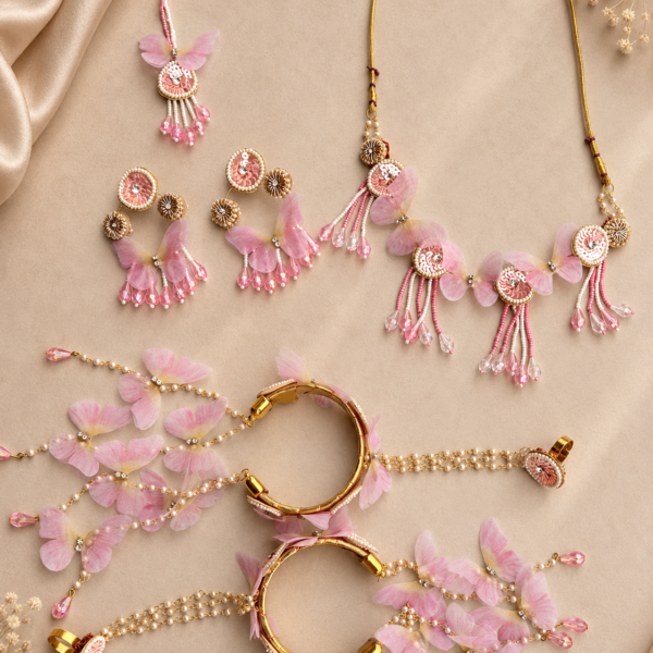 Pink Butterfly Sequence Jewellery Set