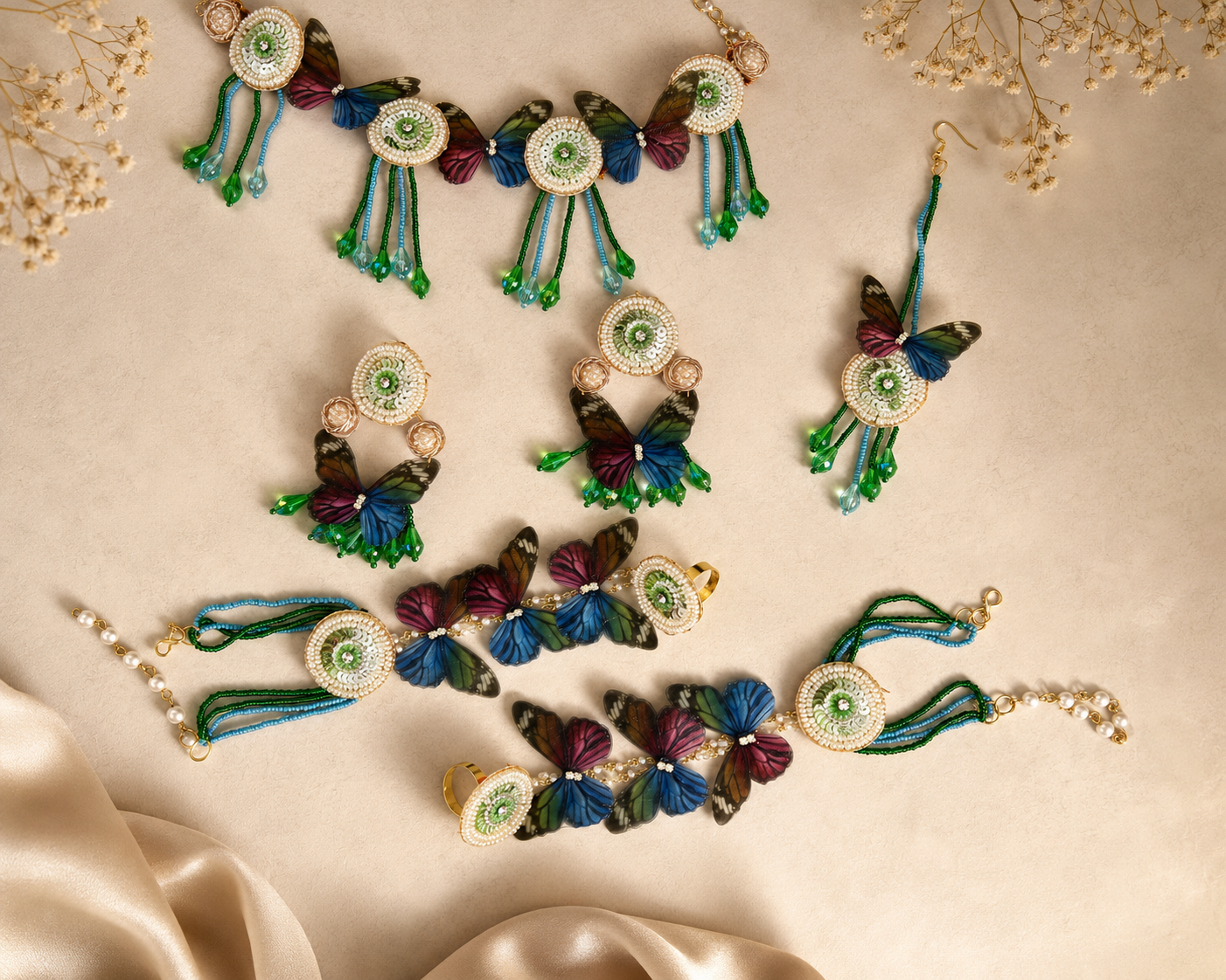 Multicolor Butterfly Sequin Jewellery Set
