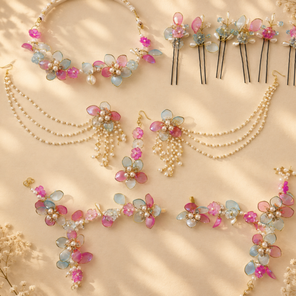Pink Blue Acrylic Floral Pearl Set