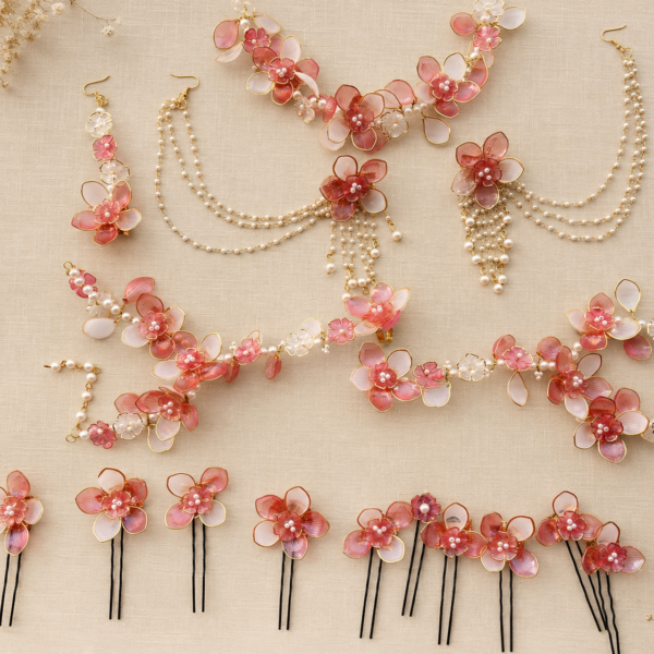 Peach Pink Acrylic Floral Set