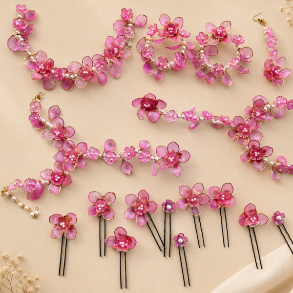 Hot Pink Acrylic Floral Jewellery Set