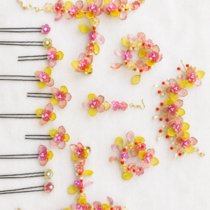 Yellow Pink Acrylic Floral Jewellery Set