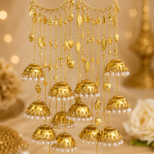 Personalized Golden Bridal Kalire with Pearl Jhumki Charms