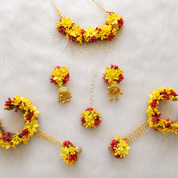 Yellow & Red Haldi Floral Jewellery Set
