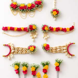 Royal Pink Yellow Floral Bridal Jewellery Set