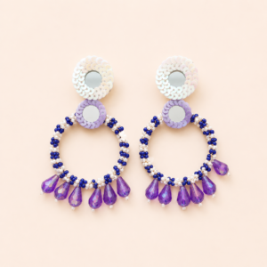 White Lavender Sequin Hoop Earrings