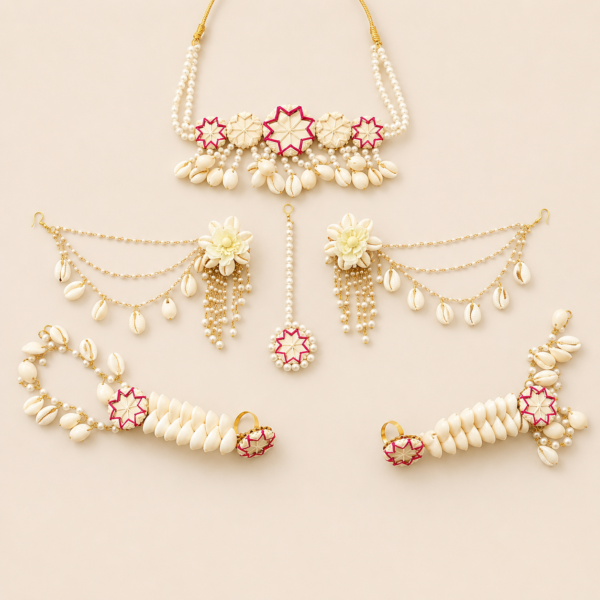 Ivory Pink Cowrie Shell Bridal Set