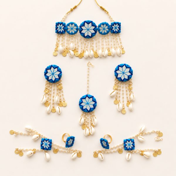 Royal Blue Mirror Cowrie Jewellery Set