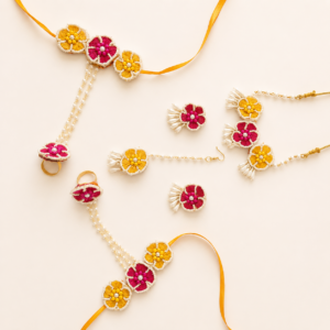 Pink Yellow Handmade Floral Jewellery Set