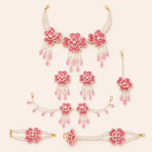 Baby Pink Floral Pearl Jewellery Set