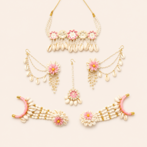 Soft Pink Cowrie Floral Bridal Set