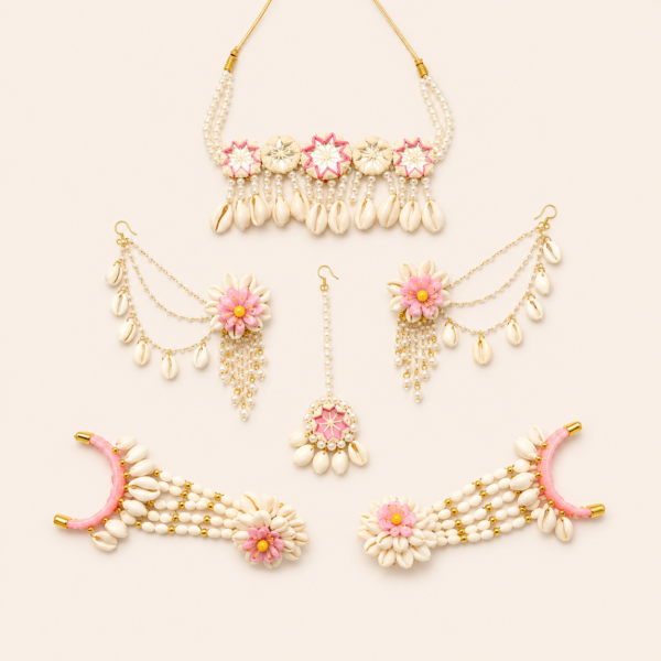 Soft Pink Cowrie Floral Bridal Set
