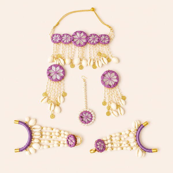 Lavender Purple Mirror Cowrie Jewellery Set