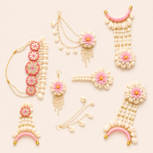 Pink Floral Cowrie Shell Jewellery Set