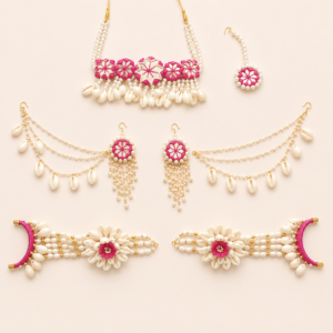 Pink Cowrie Shell Floral Jewellery Set