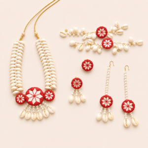 Red Cowrie Shell Statement Jewellery Set