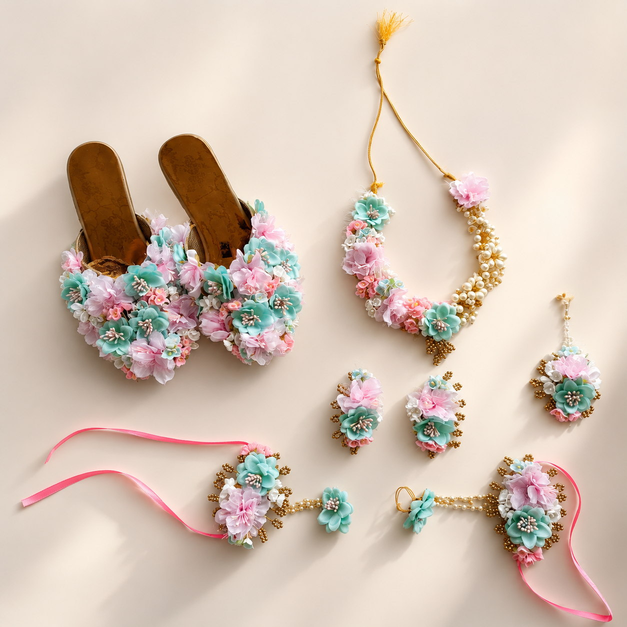 Pastel Floral Bridal Jewellery & Jutti Set