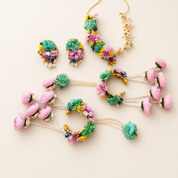 Multicolor Floral Pearl Jewellery Set