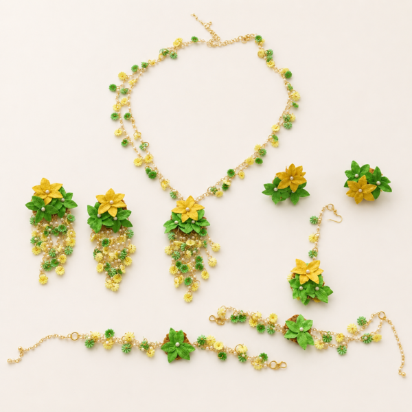 Green Yellow Floral Jewellery Set