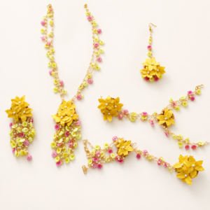 Yellow Pink Floral Haldi Jewellery Set