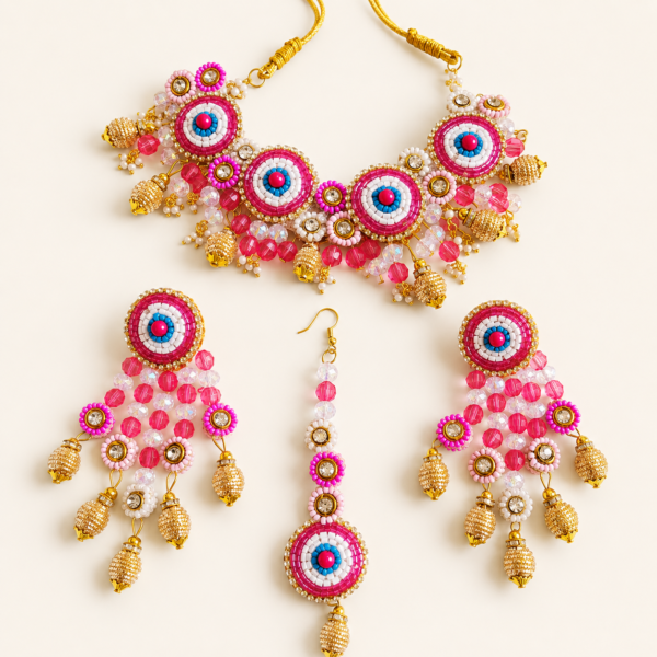 Rani Pink Mirror Beaded Jewellery Set