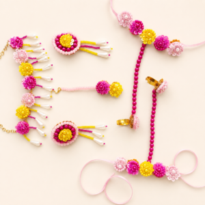 Pink Yellow Floral Jewellery Set