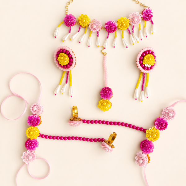 Pink Yellow Floral Jewellery Set
