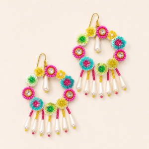 Multicolor Floral Pearl Drop Earrings