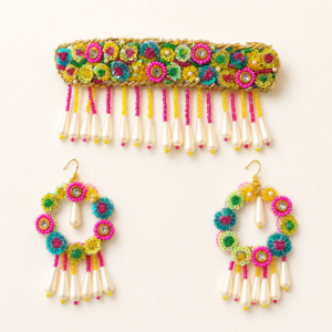 Multicolor Floral Choker & Earrings Set