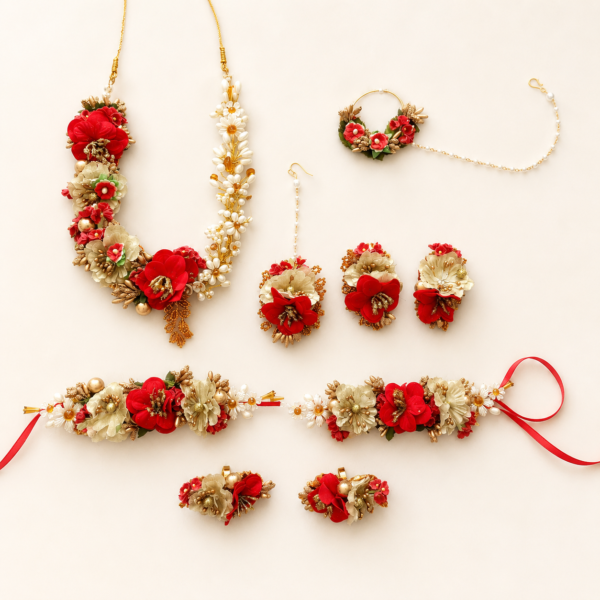 Red Ivory Floral Bridal Jewellery Set