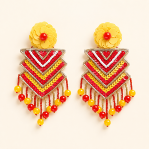 Red Yellow Geometric Statement Earrings