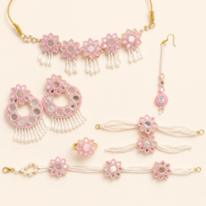 Baby Pink Mirror Pearl Jewellery Set
