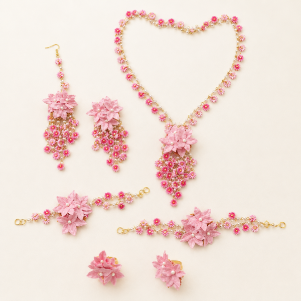 Blush Pink Floral Pearl Jewellery Set