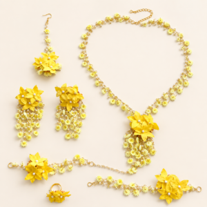 Yellow Floral Pearl Bridal Jewellery Set
