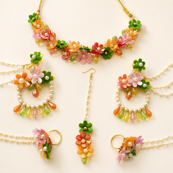 Orange Green Floral Jewellery Set