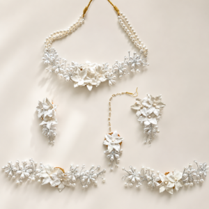 White Pearl Floral Bridal Jewellery Set