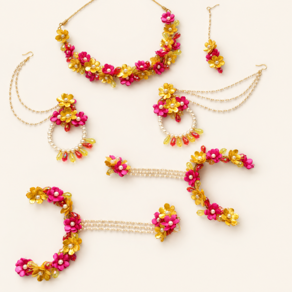 Pink Golden Floral Jewellery Set