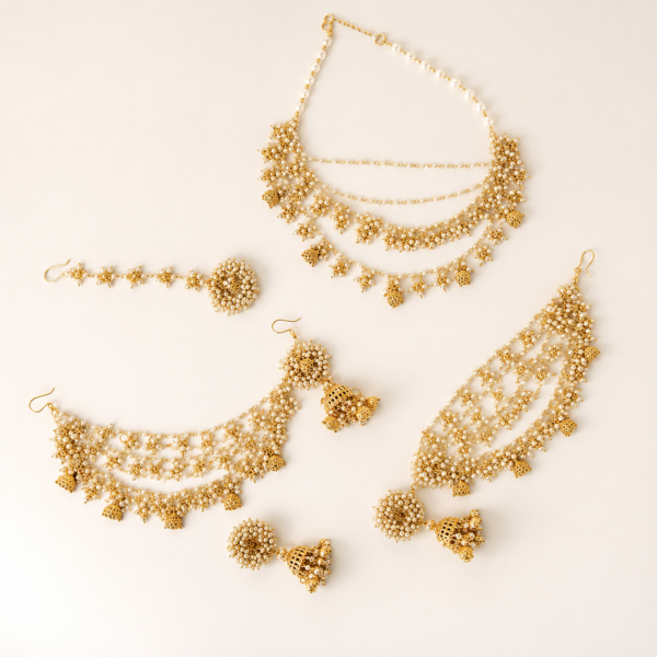 Golden Pearl Bridal Chain Jewellery Set