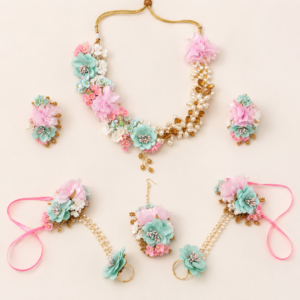 Pastel Aqua Pink Floral Jewellery Set