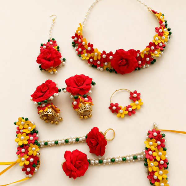 Red Yellow Traditional Floral Jewellery Set