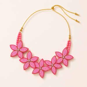 Hot Pink Beaded Floral Necklace