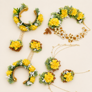 Yellow Haldi Floral Pearl Jewellery Set