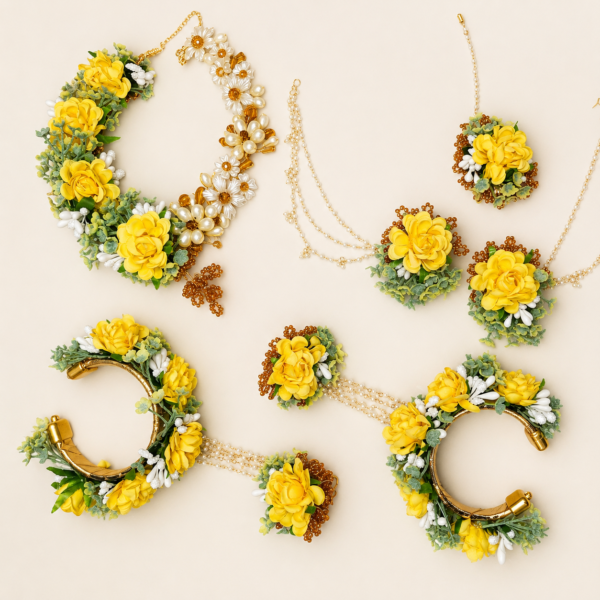 Yellow Haldi Floral Pearl Jewellery Set