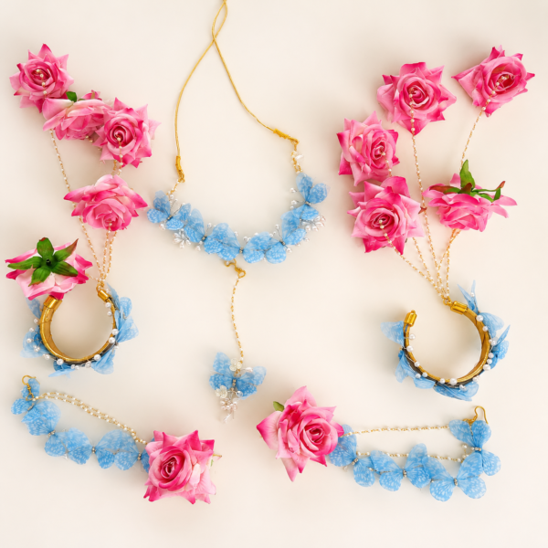 Blue Butterfly Rose Floral Jewellery Set